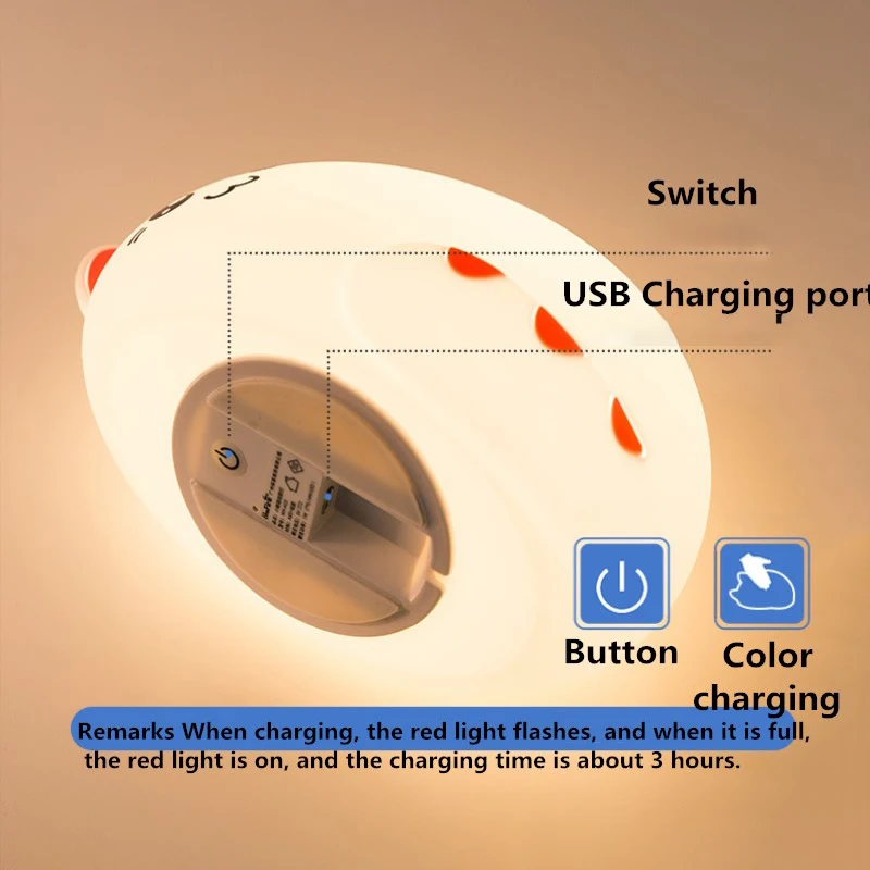 Usb Перезаряжаемый мультяшный светодиодный Ночной светильник в виде кота, силиконовая Мягкая дышащая мультяшная детская лампа для детского сада, подарок для детей