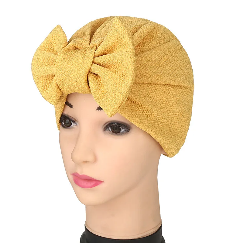 2017 spring summer India headscarf hat bowknot pineapple flower Muslim pure color women caps girls cotton solid color beanies 