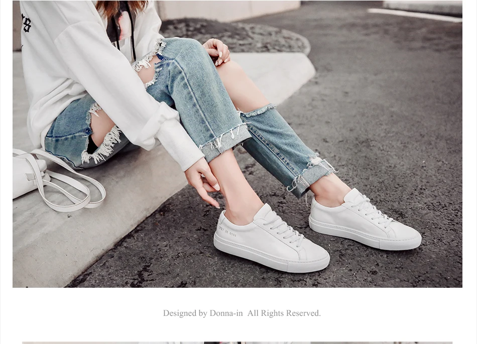 Donna-in Sneakers Women Genuine Leather Flat Low Heel Platform Ladies Lace Up Fashion Breathable Shoes Women 2018 White Nude (2)