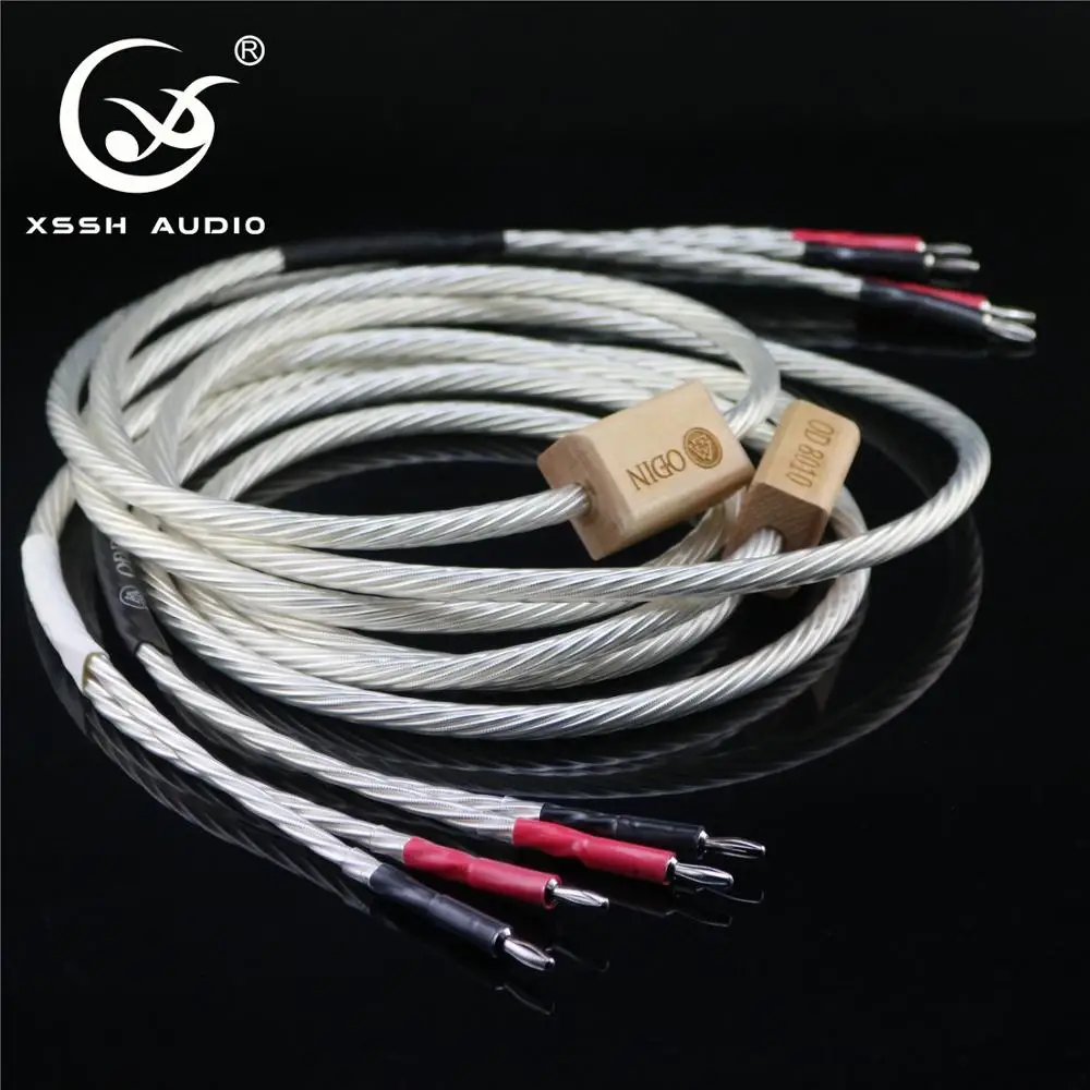 

1 pair 2.5 meters Second-Hand XSSH audio Hi-end 2.5m ODIN Nordost Silver 16AWG x 6 core Speaker Cable Banana Plug Cord Line Wire