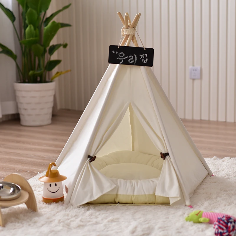 Обычная белая холщовая собака Прорезыватель Hond Tipi Pet Tipi без подушки