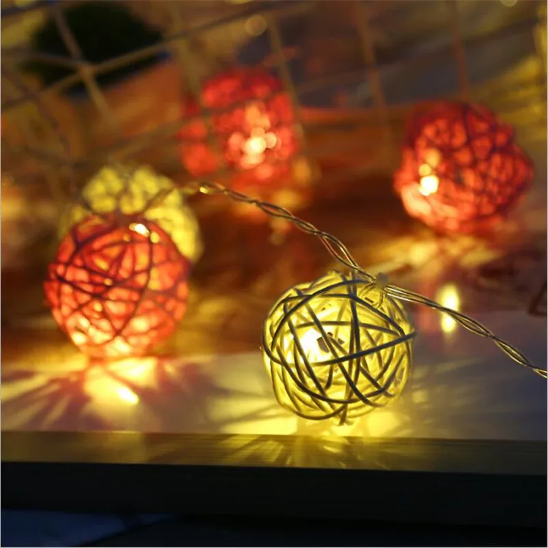 

Thai Style 28Pcs/Lot LED Rattan Ball String Light Orange White Fairy Strip for Child Bedroom Wedding Christmas Decor US/EU Plug