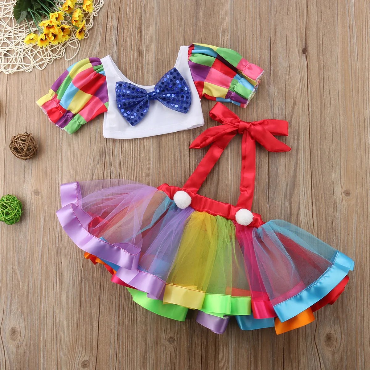 Girls Clothing Set Baby Girl Summer Outfits Circus Party Dress Crop Tops Suspender Dress