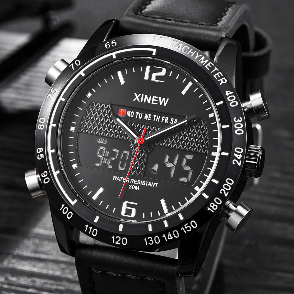 

2019 Mens Quarts Watches Army Watch Sports LED Digital Analog Leather Military Watches Wristwatch Clock Relogio Feminino
