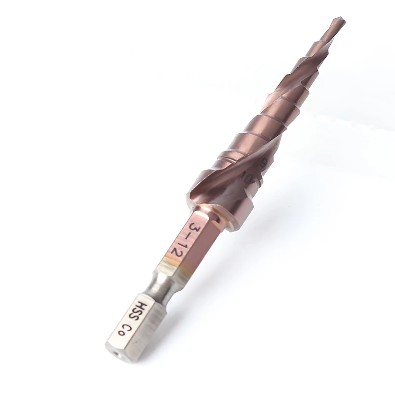 HSS CO M35 Hex Shank 3-12MM Spiral Groove Broca Metal Step Cone Drill Bit Stainless Steel Hole Saw Cutter Wood Power Tool