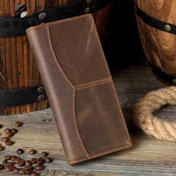 

Vintage Crazy Horse Genuine Leather Wallet Men Long Clutch Bag Leather Male Wallet Purse Coin Bag Money Clip Brown