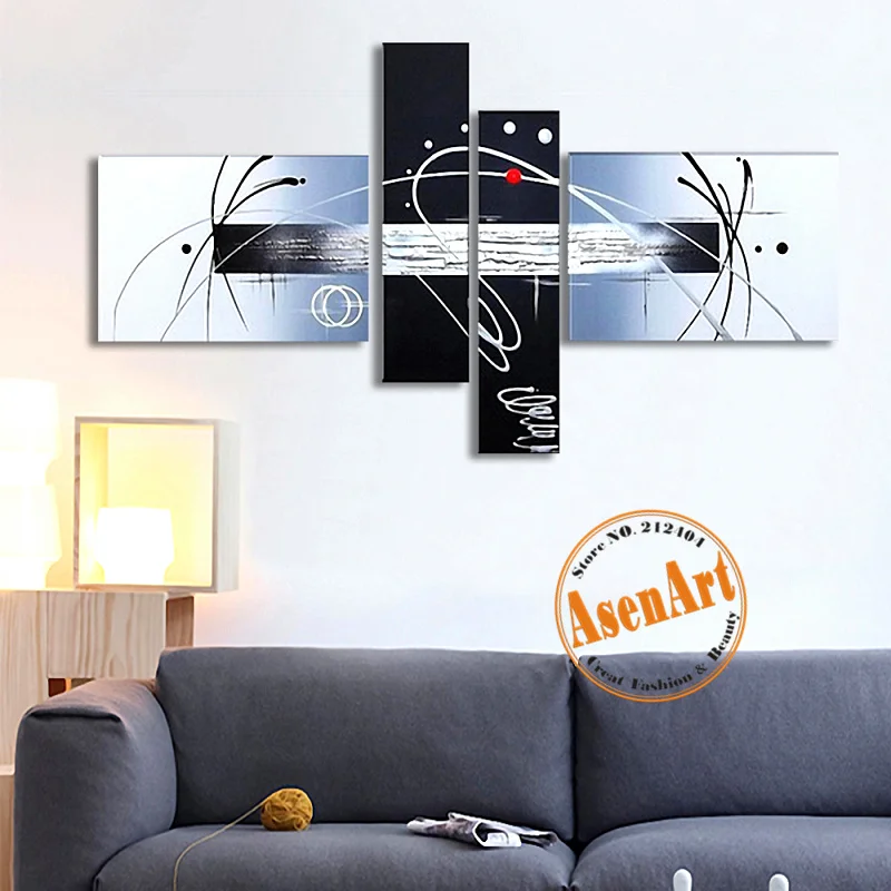 

4 Piece Handpainted Modern Abstract Oil Painting Decorative Canvas Art Unframed Wall Picture Unique Gift Living Room Wall Decor