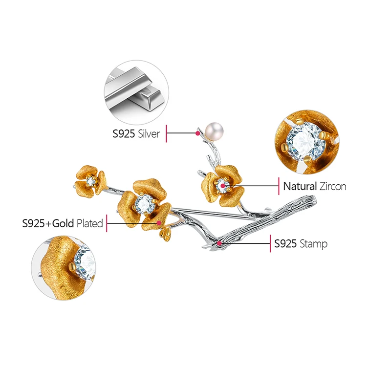 Lotus Fun реальные 925 серебро ручной работы дизайнер ювелирных украшений Delicated сливы цветок броши для Для женщин Brincos