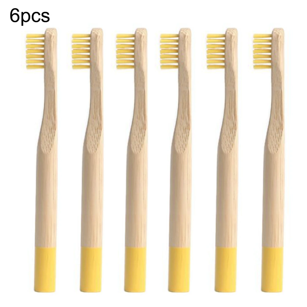 6 шт. зубная щетка из чистого бамбукового угля для детей, уход за полостью рта, мягкая щетина, деревянная ручка, радужные зубные щетки, экологически чистые для детей