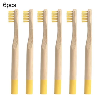 

6pcs Pure Bamboo charcoal Toothbrush Kids Oral Care Soft Bristles Wood handle rainbow Tooth Brushes Environmentally for Children