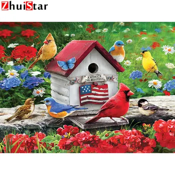 

Zhui Star Full Square Diamond 5D DIY Diamond Painting "Patriotic Birdhouse" 3D Embroidery Cross Stitch Mosaic Home Decor XY1