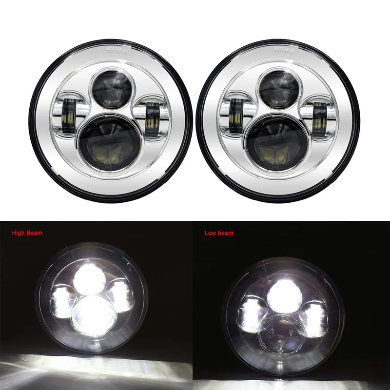 FADUIES Black 7 inch LED Headlight 40W H4 High low Beam For Jeep Wrangler JK 2 Door 4 Door LandRover Defender Headlamp (7) 112
