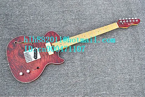 

new Big John F hole single wave electric guitar in red and gray with mahogany body made in China+foam box+free shipping LL28