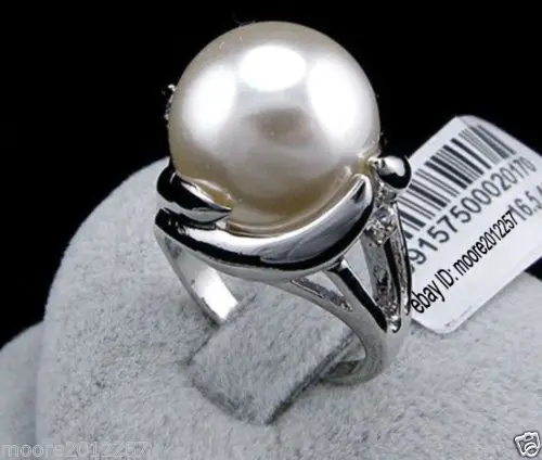 

Hot sale new Style >>>>Fashion charming huge 14mm round south sea white shell pearl ring 8#