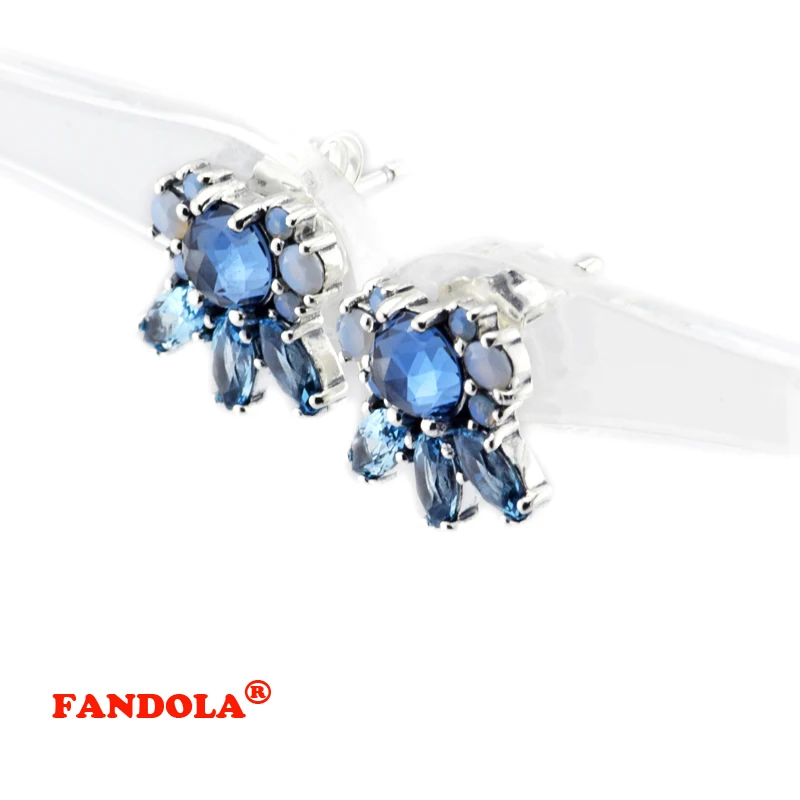 

Patterns of Frost Stud Earrings with Multi Colored Crystal 925 Sterling Silver Fine Jewelry for Women Free Shipping