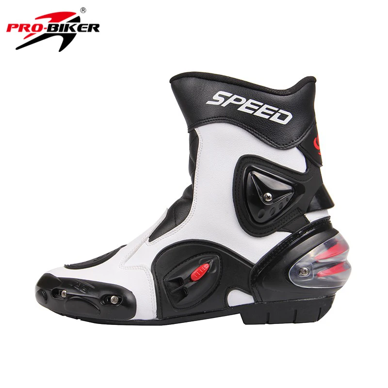 Botas de moto de cuero PU para hombre, botas de carreras de Motocross MX, zapatos de moto, equipo de protección de velocidad para bicicleta