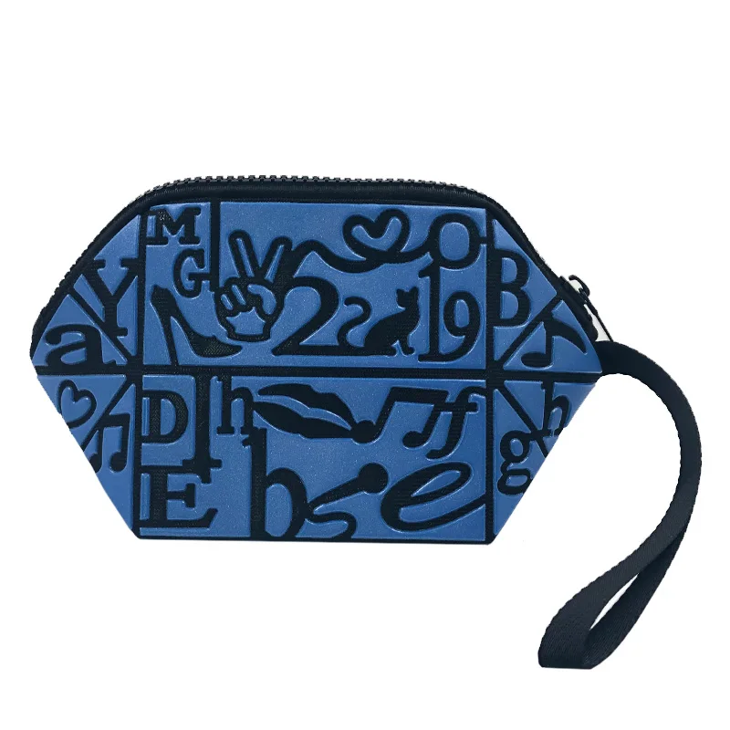Новая женская косметичка Luminou дорожный макияж сумки Дамская Геометрическая Сумка для макияжа несессер Органайзер чехол клатч - Цвет: Blue