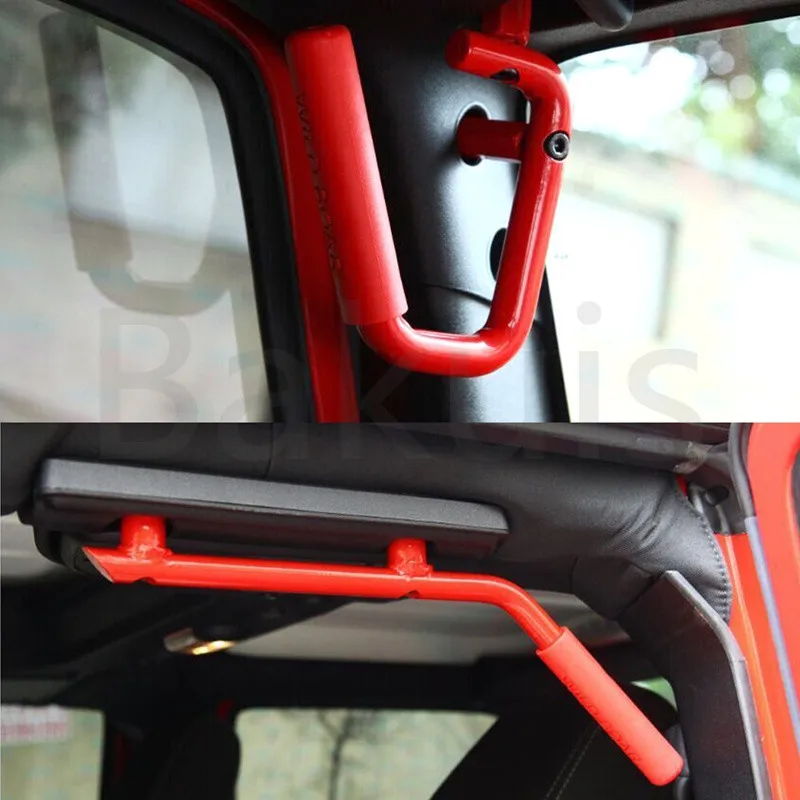 

2pcs/Pair High-Strength Solid Steel Black/Red Mount Grab Bars 2 & 4 Door Front Grab Handles for Jeep Wrangler JK 2007- 2017