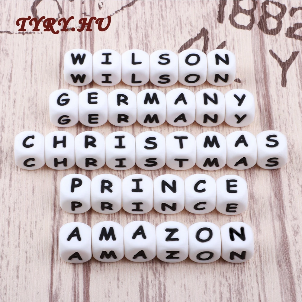 

TYRY.HU 10Pcs/lot Baby Teether 12mm Alphabet Letter Beads DIY Baby Name Teething Necklace BPA Free Food Grade Silicone Beads