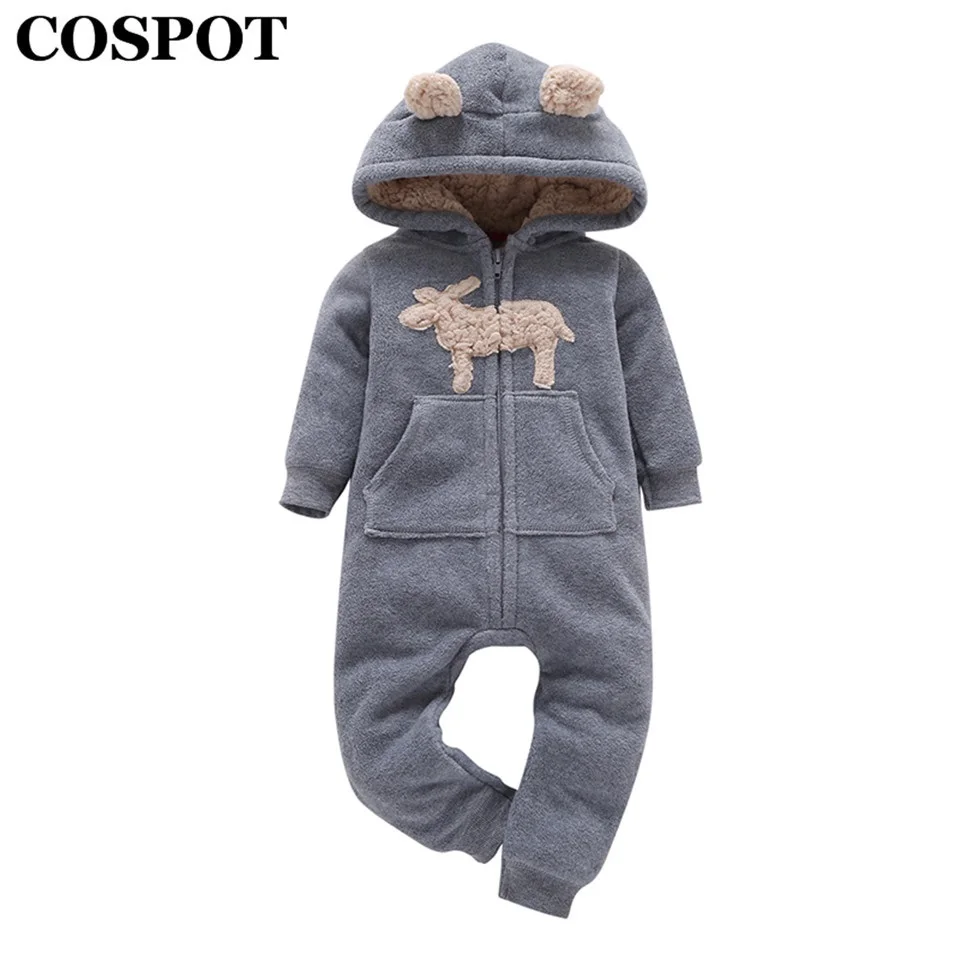 COSPOT 2022 New Newborn Hooded Fleece Jumpsuit Cartoon one piece Long