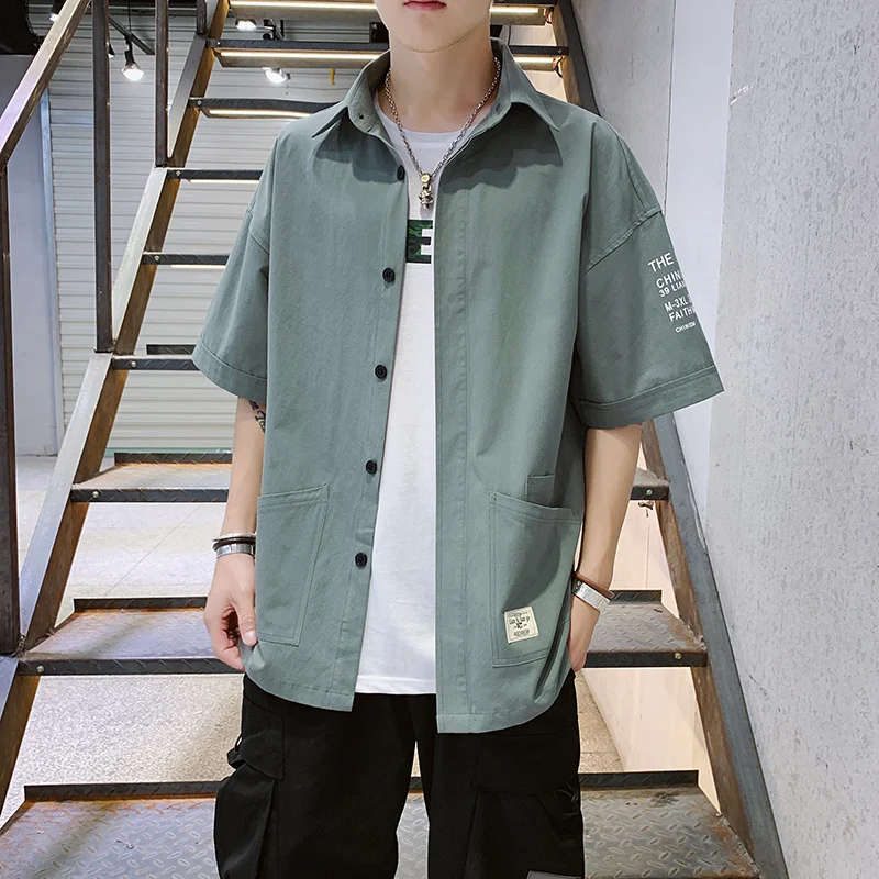 

Summer Mens Shirts Sleeve Pattern Male Shirts Double Pocket Casual M-3XL Men Short Sleeve Shirt