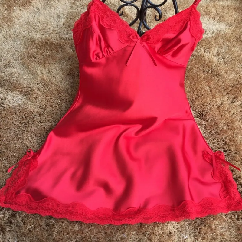Сексуальная шифоновая одноцветная одежда для сна вечернее платье женский шелковый атлас Ночное платье без рукавов с v-образным вырезом кружевное ночное белье спортивный костюм