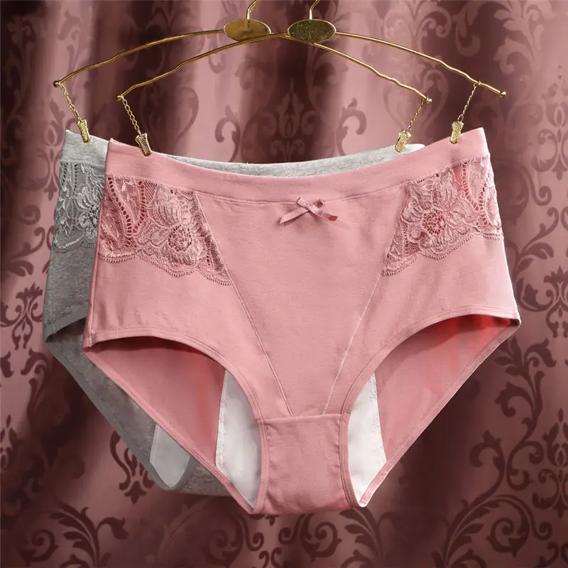 

Plus Size XL-3XL Menstrual leakproof Physiological pants panties mid-waist underwear women lace briefs 2 pieces/lot AD381