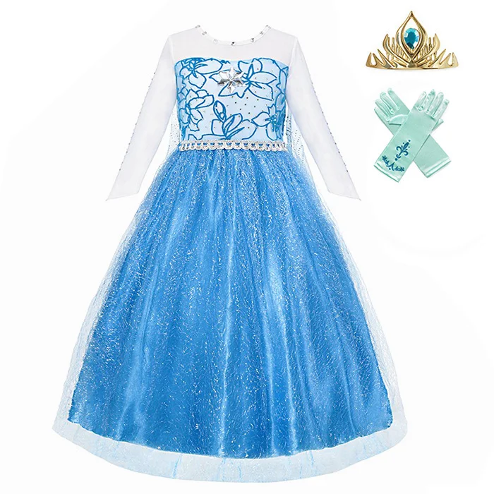 PaMaBa/блестящие детские платья принцессы Эльзы для девочек с накидкой; Детский карнавальный костюм Анны на день рождения; вечерние платья - Цвет: Dress Crown Gloves
