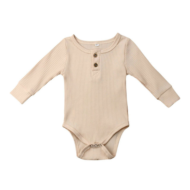 Brand New Newborn Infant Baby Girl Boy Ribbed Bodysuit  Ruffle One-Pieces Solid Jumpsuit Long Sleeve Outfits Spring Sunsuit