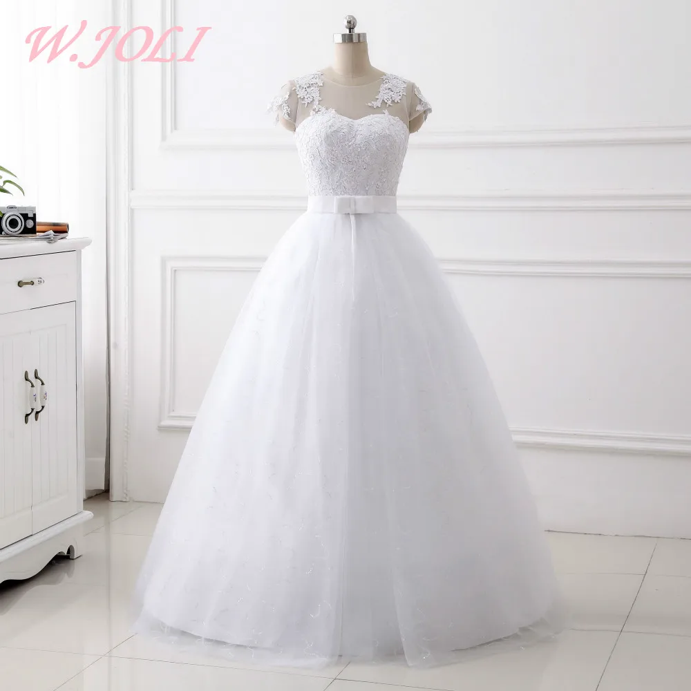 

W.JOLI Wedding Dresses Long Sleeveless Vintage Lace Up Luxury Appliques Sashes Ball Wedding Gown Dress