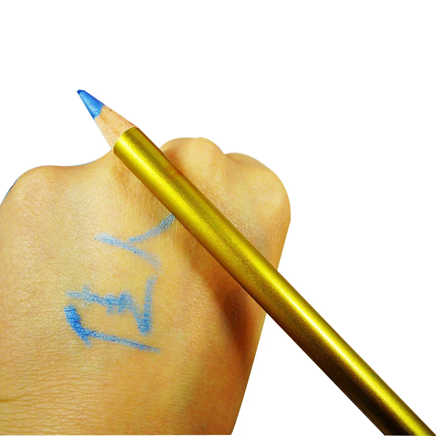 

PRO Beautiful Silky Deep Blue Eye Liner Pencil Stick Long Full Size gold handle