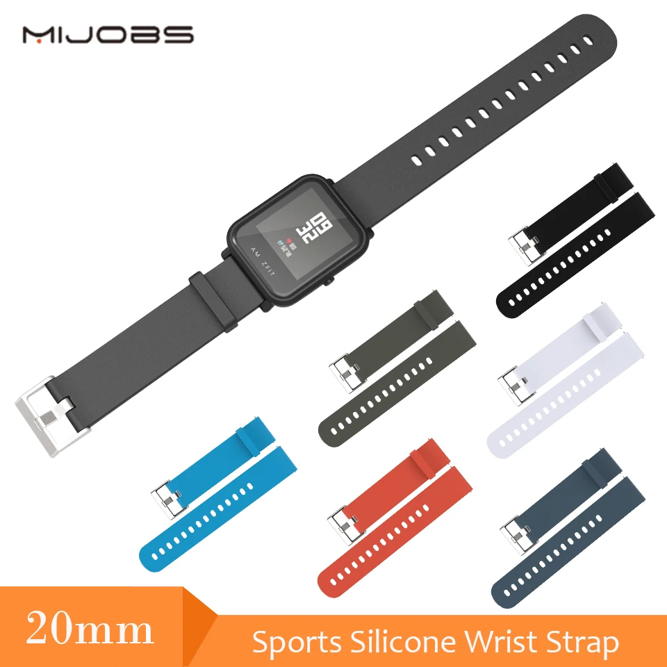 Mijobs 20 мм спортивный силиконовый ремешок на запястье для Xiaomi Huami Amazfit Bip BIT PACE Lite Youth