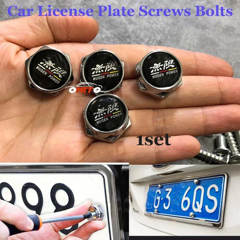 

1set For Mugenpower Car Styling Car License Plate Holder Screws Bolts Badge Emblem logo Caps parts For honda Car Accessories