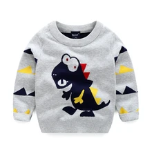 Весенне-осенний детский трикотаж, свитер для мальчиков, детские топы, детский пуловер, одежда с рисунком динозавра, жаккардовая кареточная ткань, для детей 2-7 лет