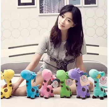 

about 25cm lovely colourful spotted giraffe plush toy cartoon giraffe doll,one set/ 12 pieces dolls Christmas gift b4550