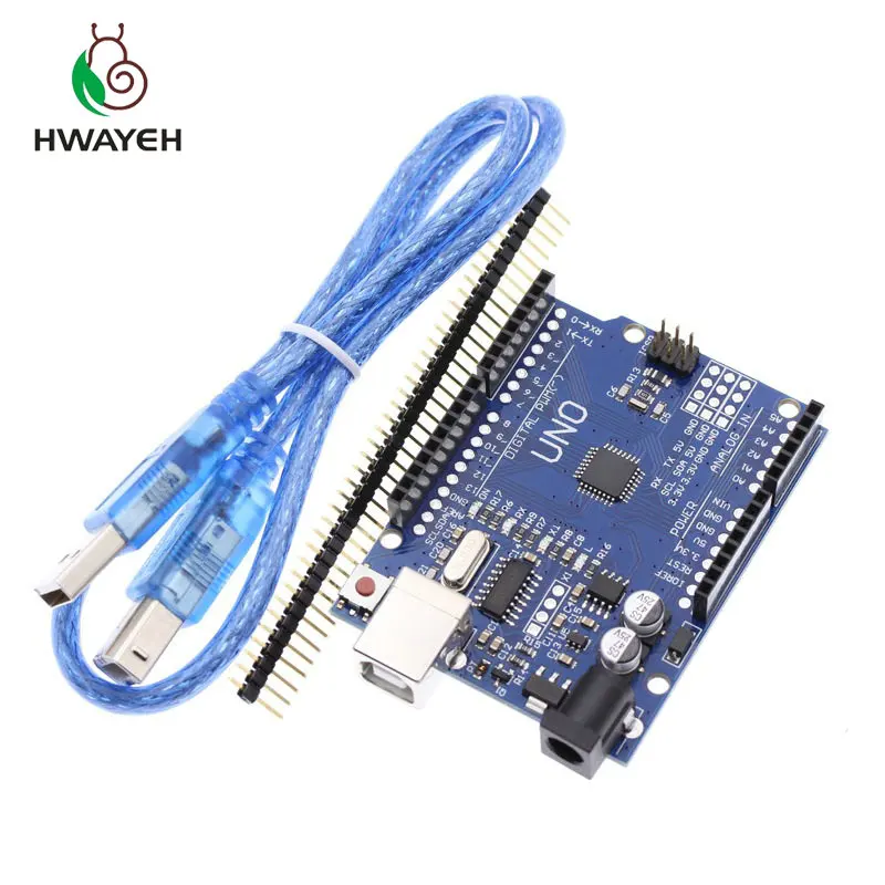 HWAYEH высокое качество один Комплект UNO R3 CH340G+ MEGA328P Чип 16 МГц для Arduino UNO R3 макетная плата+ USB кабель