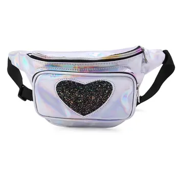 

Holographic Fanny Hip Pack Cute Phone Pouch Iridescent Waist Bag Heart Sequin Rainbow Bum with Adjustable Belt