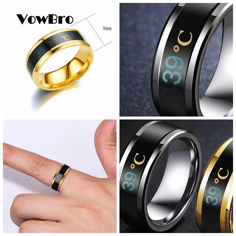 VowBro модный Интеллектуальный Термометр измерительное кольцо из нержавеющей стали простые Креативные Свадебные ювелирные изделия Прямая поставка