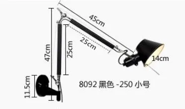 Простые современные Складные Настенные светильники, Длинные регулируемые алюминиевые бра, телескопические Настенные светильники для спальни - Цвет абажура: 25x25cm black