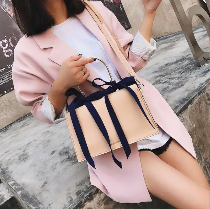 

Korean casual style handbags pleuche bowknot ladies small shoulder bags waterproof square bags messenger shoulderbag bolsa