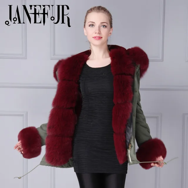 Cheap plus size 2016 new long khaki green winter jacket women outwear thick parkas natural real fox fur collar coat hooded pelliccia