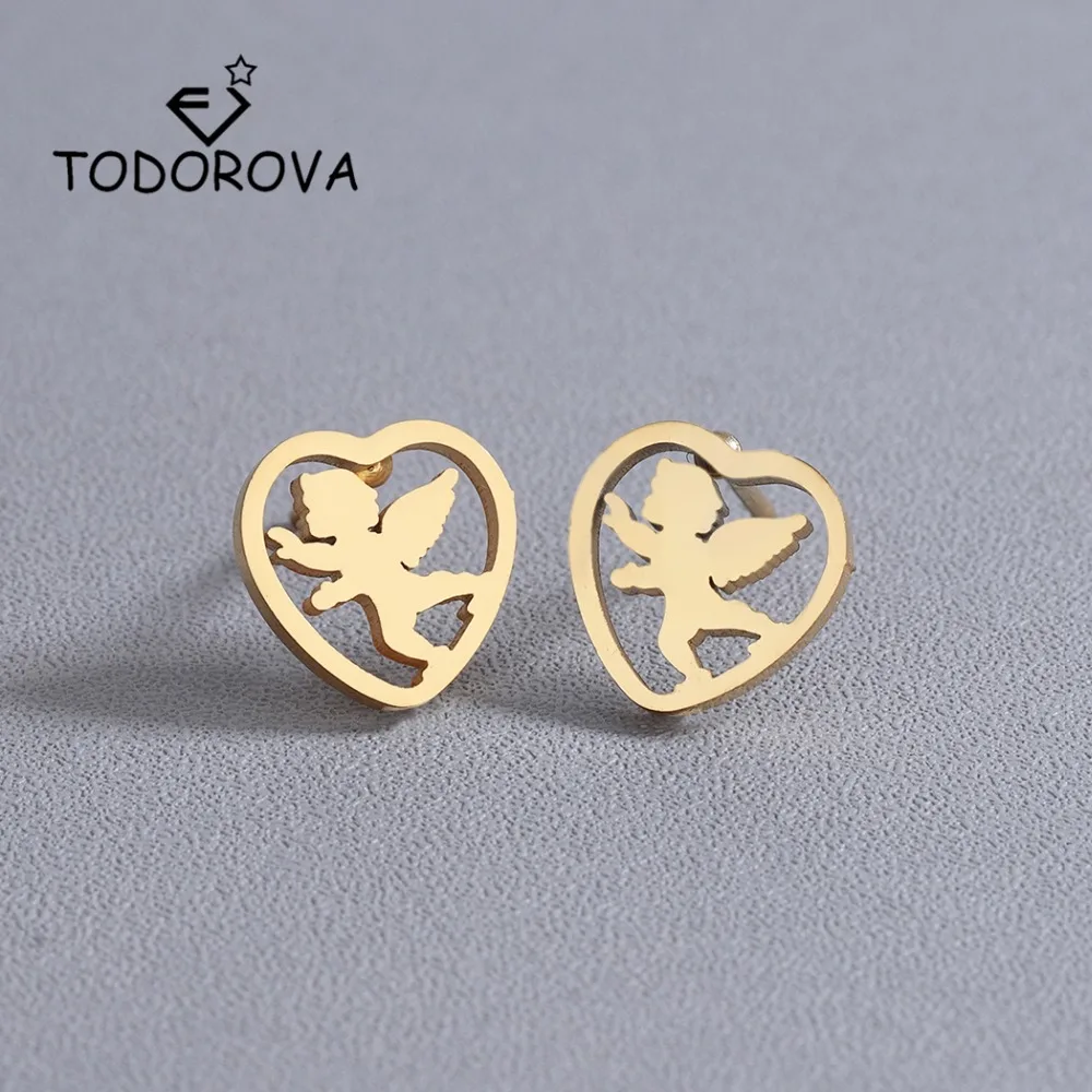 

Todorova Sweet Heart Angel Wings Stud Earrings Stainless Steel Women Earrings Fashion Jewelry Gifts for Girls oorbellen