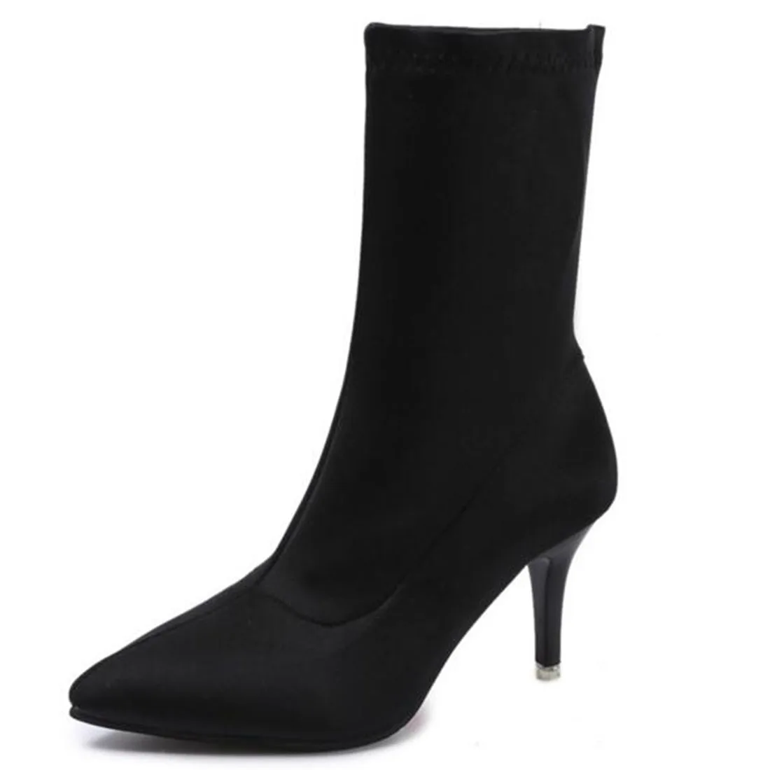 low heel pointed sock boots