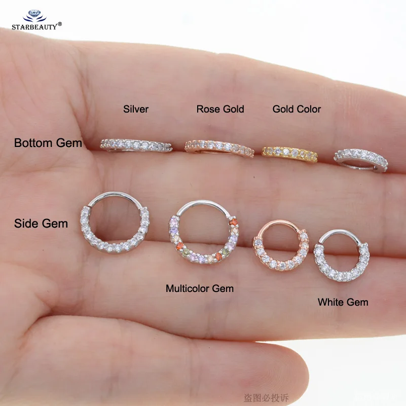 Starbeauty 1pc Clear Gem Nose Ring Tragus Piercing Helix Hoop Septum Rings Nose Piercing Clicker Fake Piercing Oreja Ear Jewelry