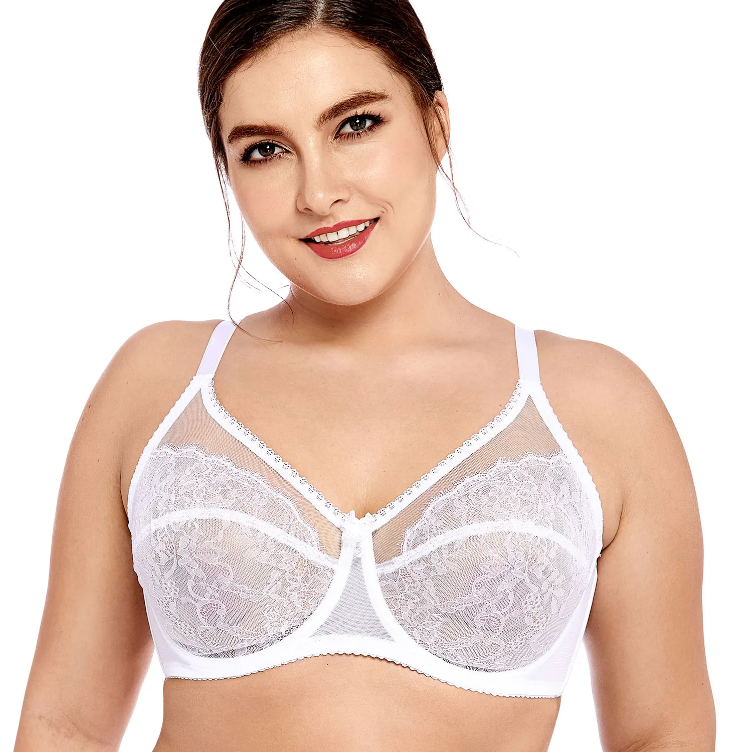 Delimira Women's Sheer Lace Unlined Full Cup Underwire Bra Full Figure Plus Size Bra strapless Bras