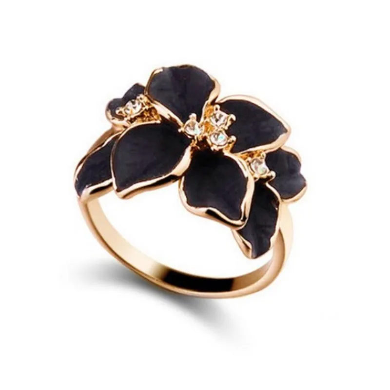 

Delicate Crystal Leaf Shell Flower Gardenia Rings for Women 8RD47