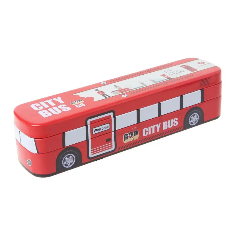 Творческий подарок, подарок на день рождения, Ёмкость три слоя мультфильм Карандаш Чехол прекрасный моделирование автобусов железная коробка для хранения многофункциональный школьные принадлежности - Цвет: Красный