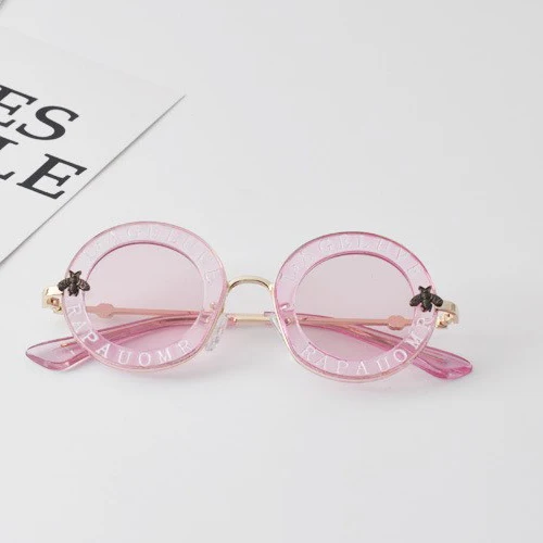 Высокое качество, мода, металлические детские солнцезащитные очки с Пчелой, для мальчиков и девочек, винтажные детские солнцезащитные очки, круглые солнцезащитные очки, Gafas De Sol Mujer - Цвет линз: pink
