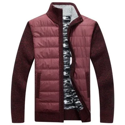 Мужской свитер на молнии куртка Верхняя одежда толстый свитер пальто мужской на зиму и осень вниз свитер черный синий серый M-3XL - Цвет: wine red