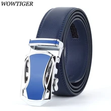 WOWTIGER nowe pasy projektant mody dla mężczyzn przesuwne klamry Ratchet luksusowe skórzane męskie paski automatyczne ceinture homme